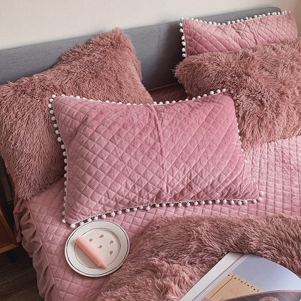 Therapeutic Fluffy Faux Mink & Velvet Fleece Quilt Cover Set - Soft Dusty Rose