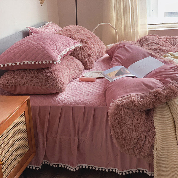 Therapeutic Fluffy Faux Mink & Velvet Fleece Quilt Cover Set - Soft Dusty Rose